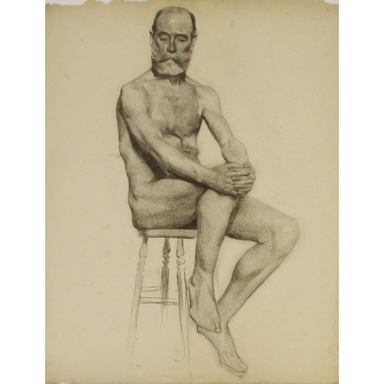 Egbert Cadmus Studio Drawing of a Seated Male - Pencil & Charcoal Painting | Work of Man