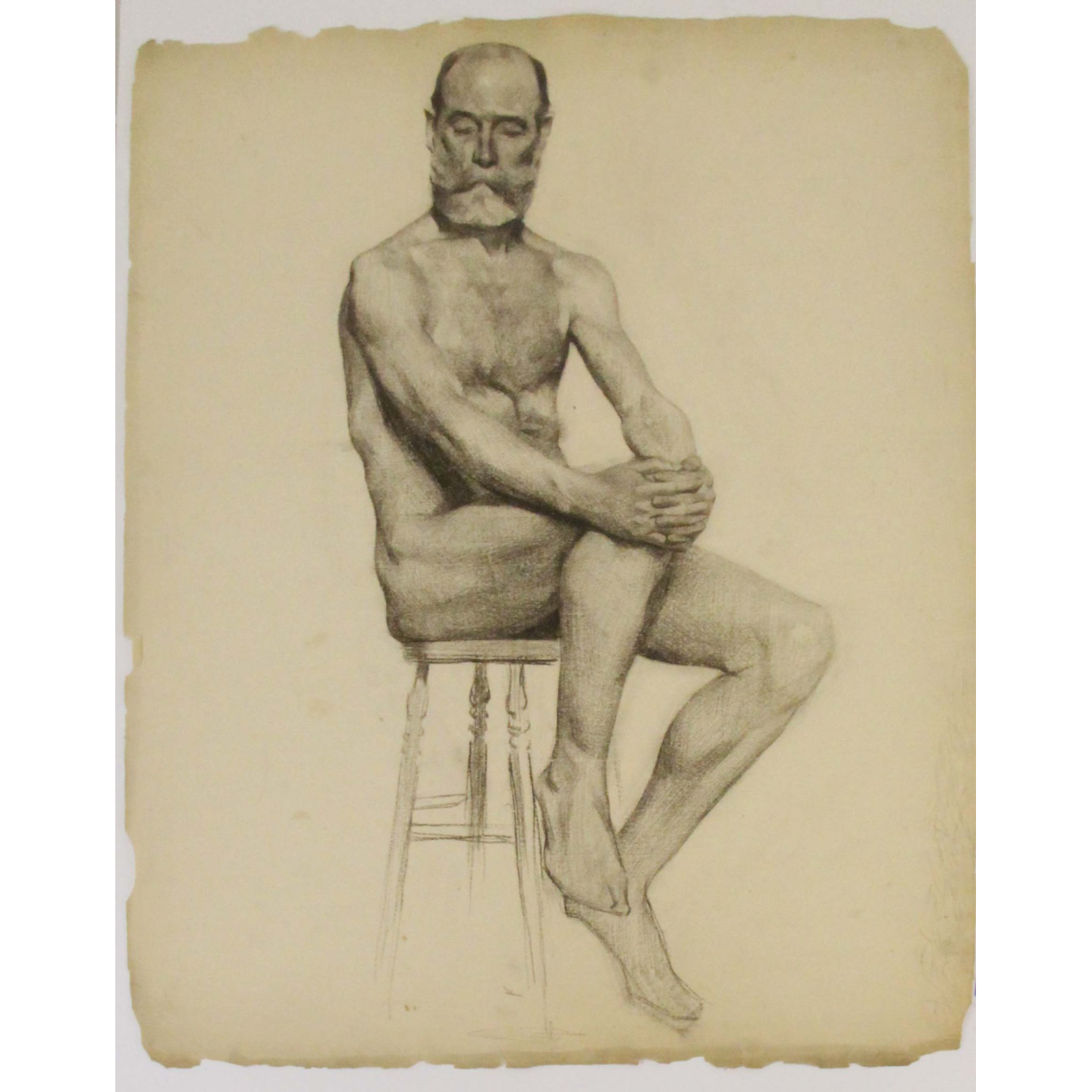 AW6-001: Egbert Cadmus Studio Drawing of a Seated Male - Pencil & Charcoal