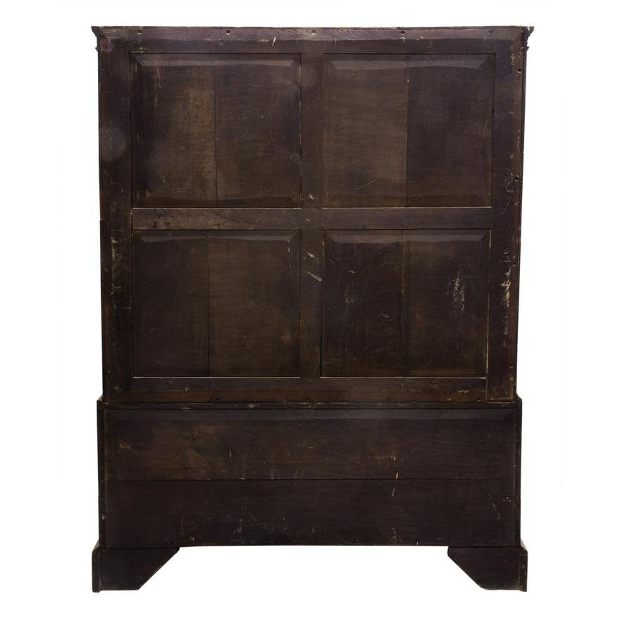 AF4-369: ANTIQUE LATE 18TH CENTURY GEORGE III MAHOGANY LINEN PRESS IN THE CHINESE CHIPPENDALE TASTE