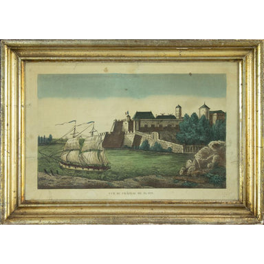 19TH CENTURY HAND COLORED ENGRAVING - "VUE DU CHATEAU DE BLAYE"| Work of Man