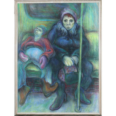 American School - Subway Riders - Pastel On Paper Painting | Work of Man