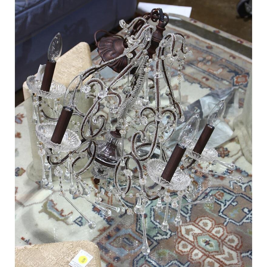 AL1-012: EARLY 20TH CENTURY CRYSTAL & BEADED 5 LIGHT CHANDELIER