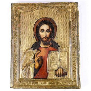 Russian School - Christ Pantocrator - Oil On board Painting | Work of Man