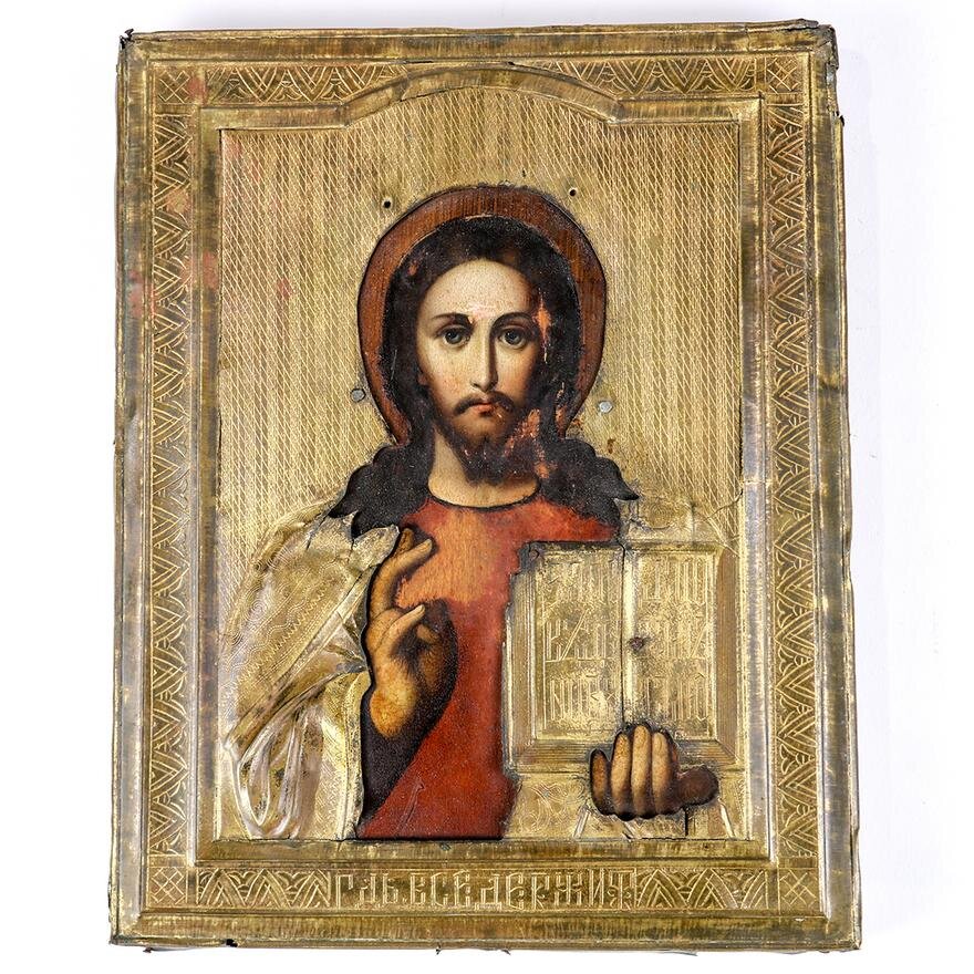 AW509 - Russian School - Christ Pantocrator - Oil On board