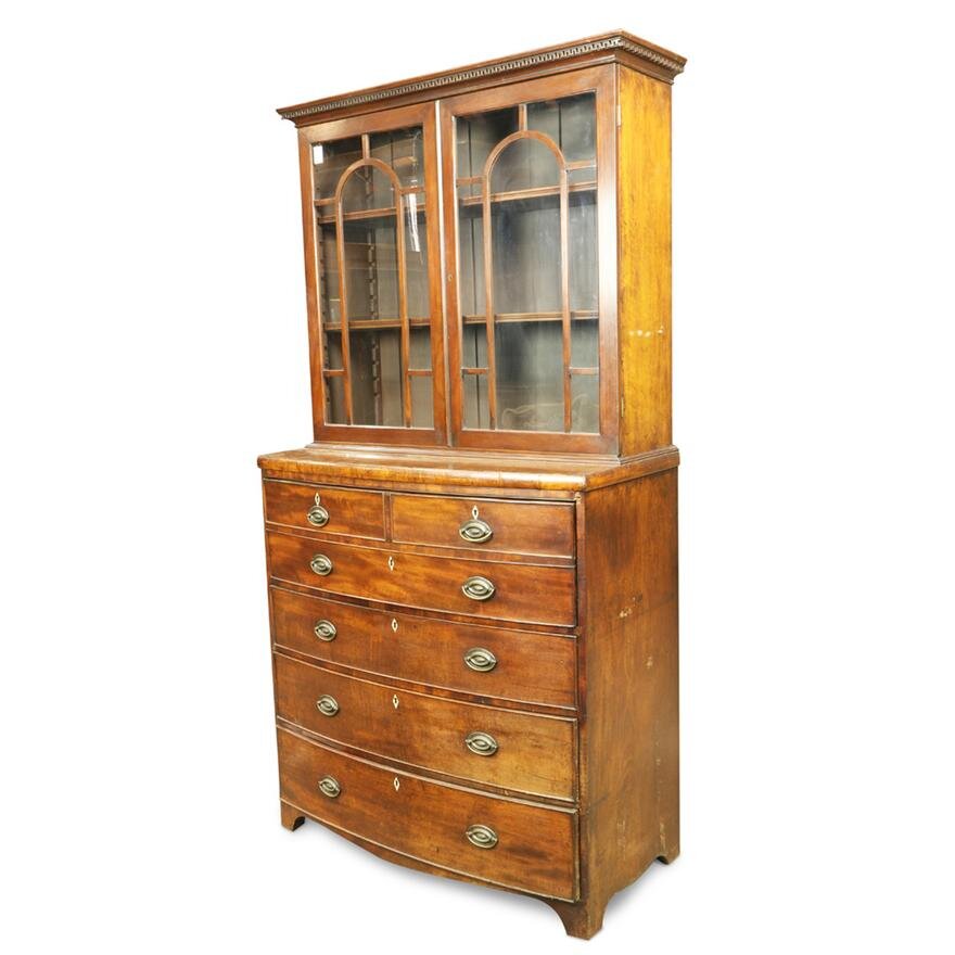 AF5-134: ANTIQUE EARLY 19TH CENTURY ENGLISH GEORGE III STEP BACK MAHOGANY BUTLER'S SECRETARY