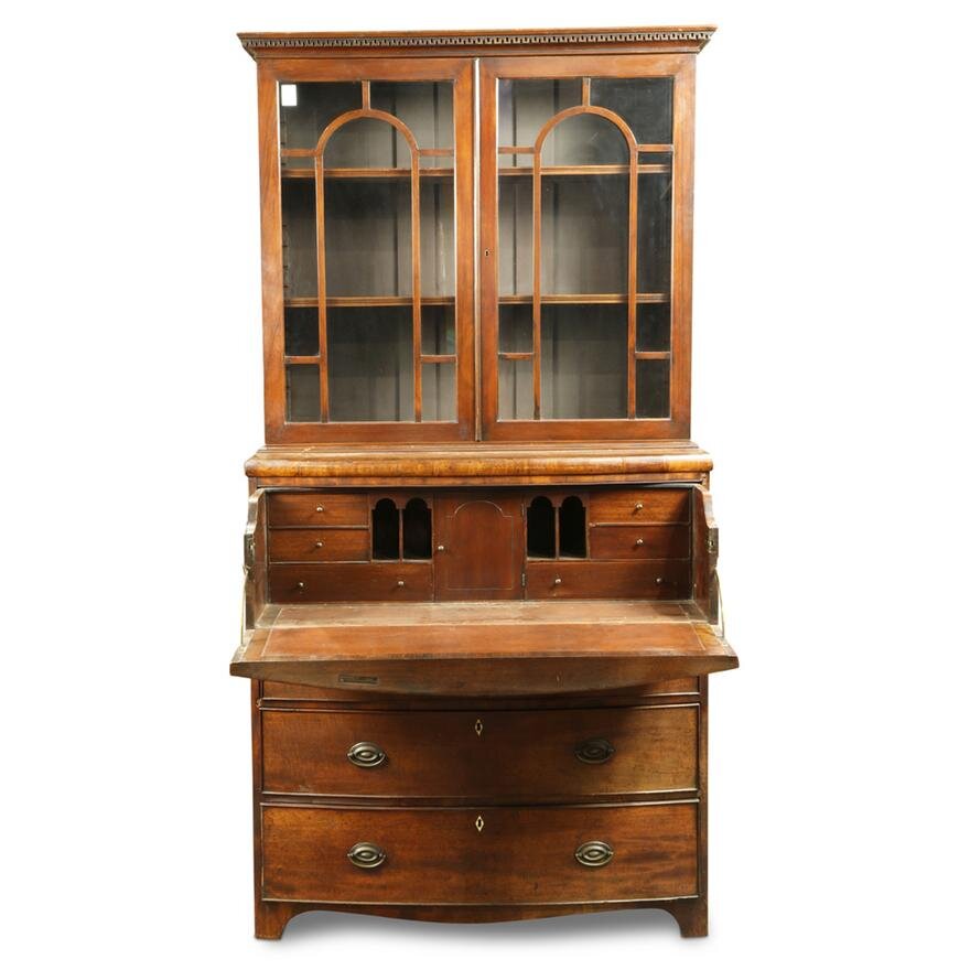 AF5-134: ANTIQUE EARLY 19TH CENTURY ENGLISH GEORGE III STEP BACK MAHOGANY BUTLER'S SECRETARY