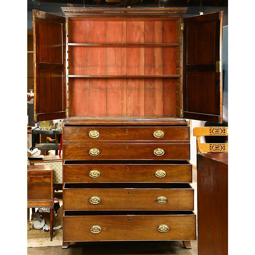AF5-151: ANTIQUE EARLY 19TH CENTURY AMERICAN FEDERAL INLAID MAHOGANY STEP BACK BUTLER'S SECRETARY