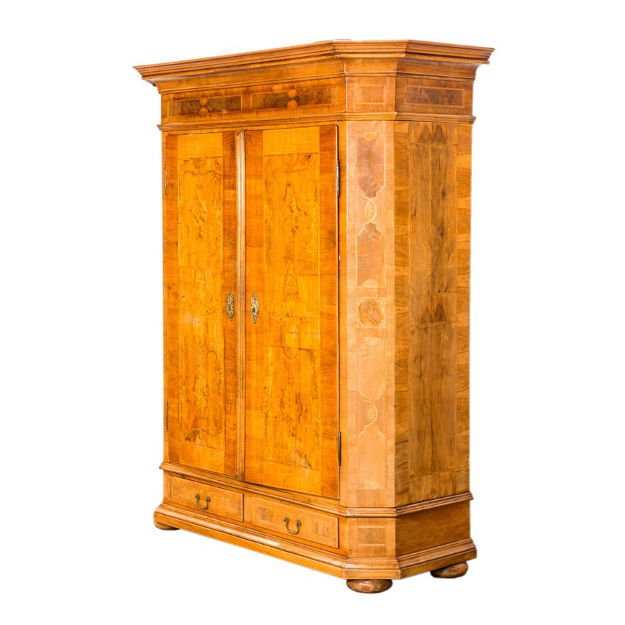 AF3-050: Antique Period Austrian Biedermeier Burl Walnut Marquetry Inlaid Armoire Circa 1820