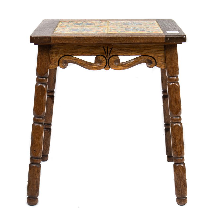 AF1-020:  ANTIQUE CALIFORNIA TILE SPANISH COLONIAL REVIVAL SIDE TABLE - EARLY 20TH CENTURY