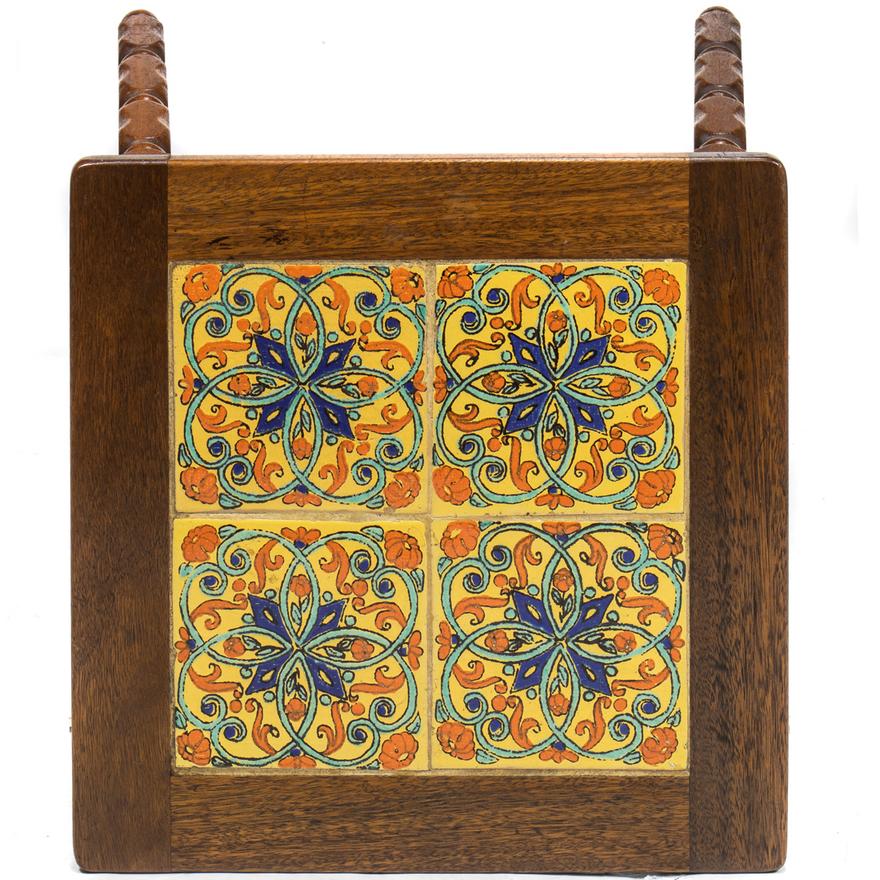 AF1-020:  ANTIQUE CALIFORNIA TILE SPANISH COLONIAL REVIVAL SIDE TABLE - EARLY 20TH CENTURY