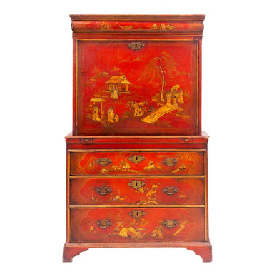 ANTIQUE GEORGIAN RED LACQUER JAPANNED CHINOISERIE SECRETARY | Work of Man