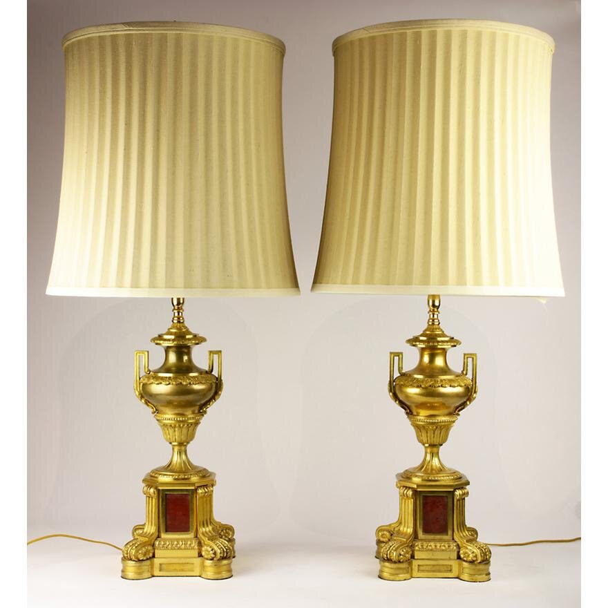 AL2-002: PAIR OF EARLY 20TH CENTURY FRENCH ORMOLU MOUNTED URN FORM LAMPS