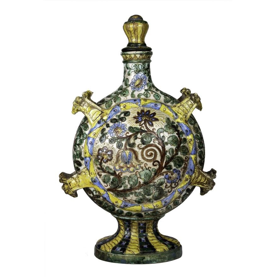 DA5-001: MONUMENTAL ITALIAN FAIENCE MAJOLICA BOTTLE WITH STOPPER