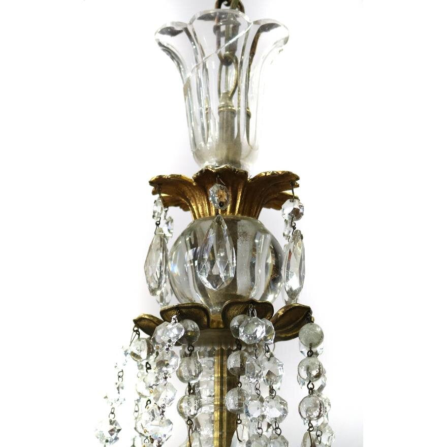 AL1-026: EARLY 20TH CENTURY FRENCH CRYSTAL & BRASS CHANDELIER