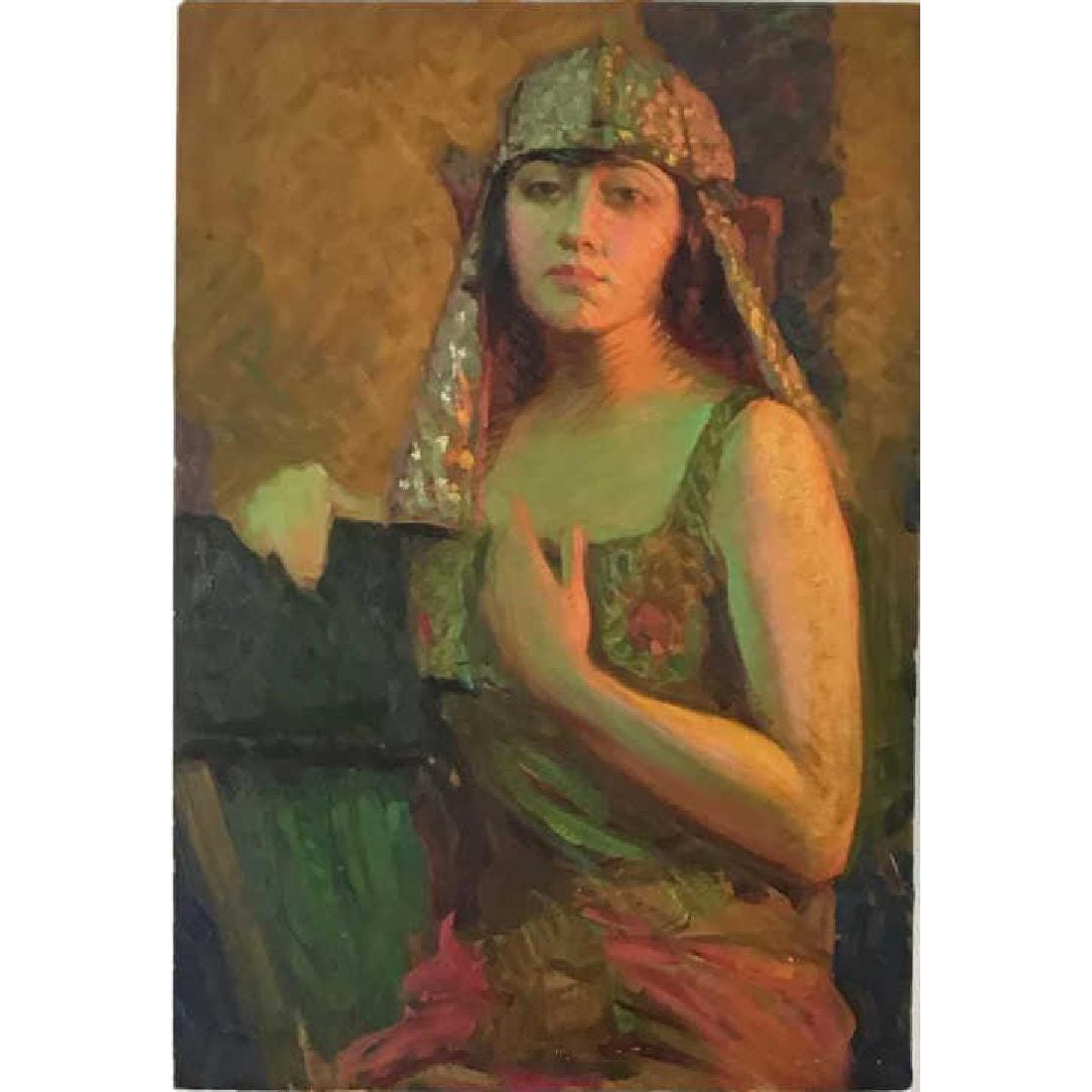 AW476: Ben Fortunado Marcune - Portrait of Female in Costume - Oil on Board