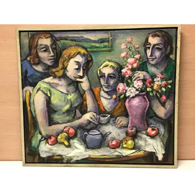 Samuel Heller - Family At Table - Oil on Canvas Painting | Work of Man