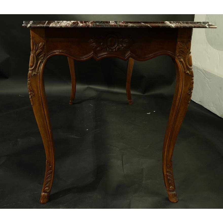 AF1-156: ANTIQUE EARLY 20TH CENTURY FRENCH PROVINCIAL STYLE MARBLE TOP WRITING TABLE