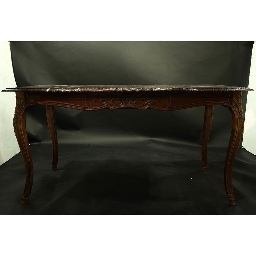 AF1-156: ANTIQUE EARLY 20TH CENTURY FRENCH PROVINCIAL STYLE MARBLE TOP WRITING TABLE