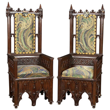 ANTIQUE ENGLISH GOTHIC REVIVAL THRONE CHAIRS | Work of Man