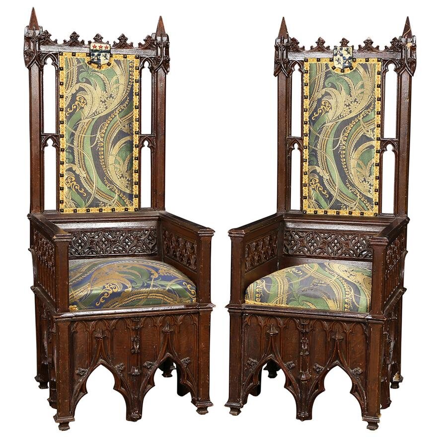 ANTIQUE ENGLISH GOTHIC REVIVAL THRONE CHAIRS | Work of Man