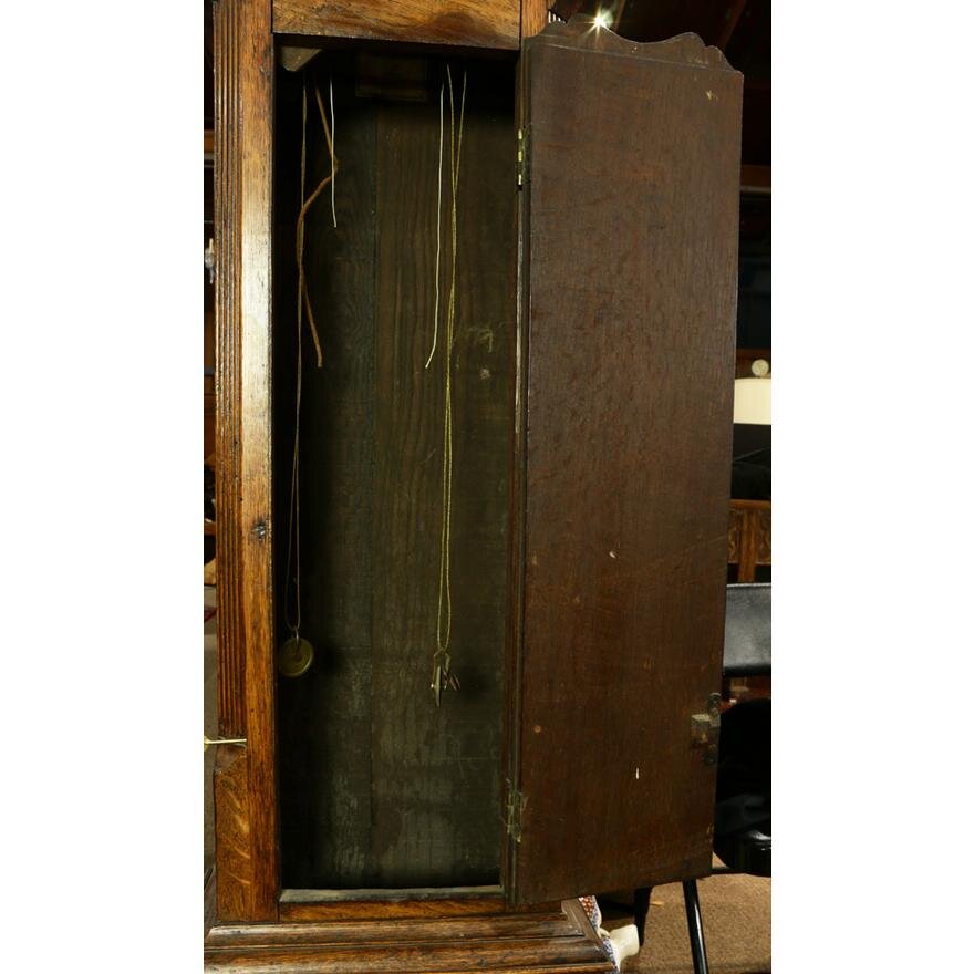 TK1-102: LATE 18TH CENTURY ENGLISH GEORGE III OAK TALL CASE CLOCK CIRCA 1780