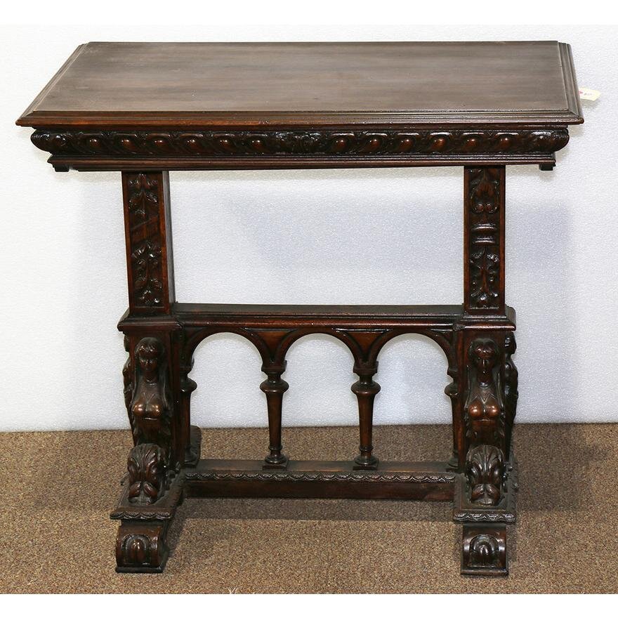 AF1-116: ANTIQUE LATE 19TH CENTURY RENAISSANCE REVIVAL CARVED WALNUT STAND