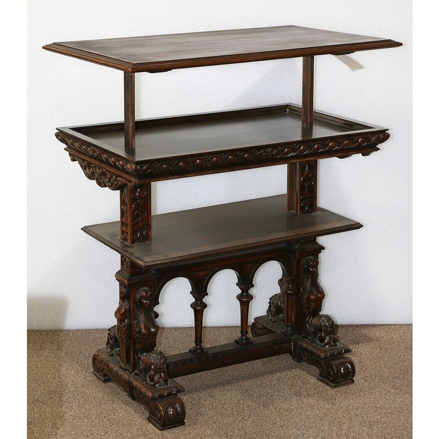 AF1-116: ANTIQUE LATE 19TH CENTURY RENAISSANCE REVIVAL CARVED WALNUT STAND