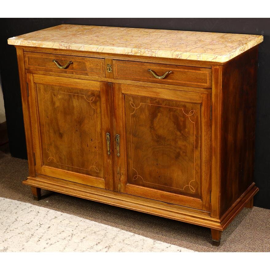 AF3-129: ANTIQUE EARLY 20TH CENTURY FRENCH LOUIS XVI STYLE MARQUETRY DECORATED SIDEBOARD / CUPBOARD