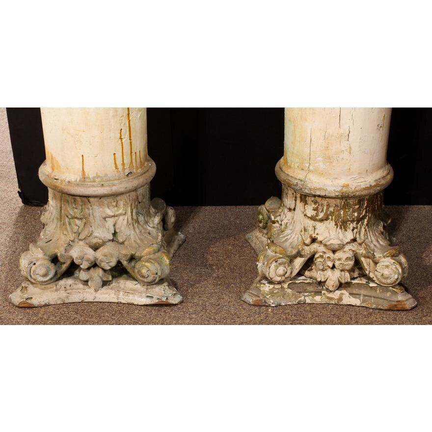 AA1-002: PAIR OF LATE 19TH CENTURY CARVED AND PAINT DECORATED COLUMNS