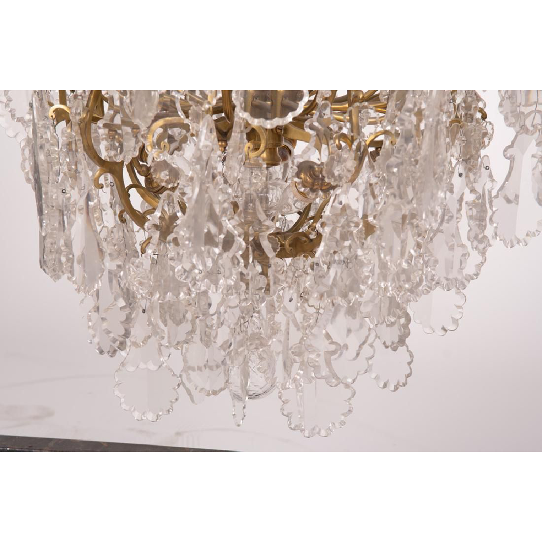 AL1-005: LATE 20TH CENTURY FRENCH BRONZE & CRYSTAL CHANDELIER