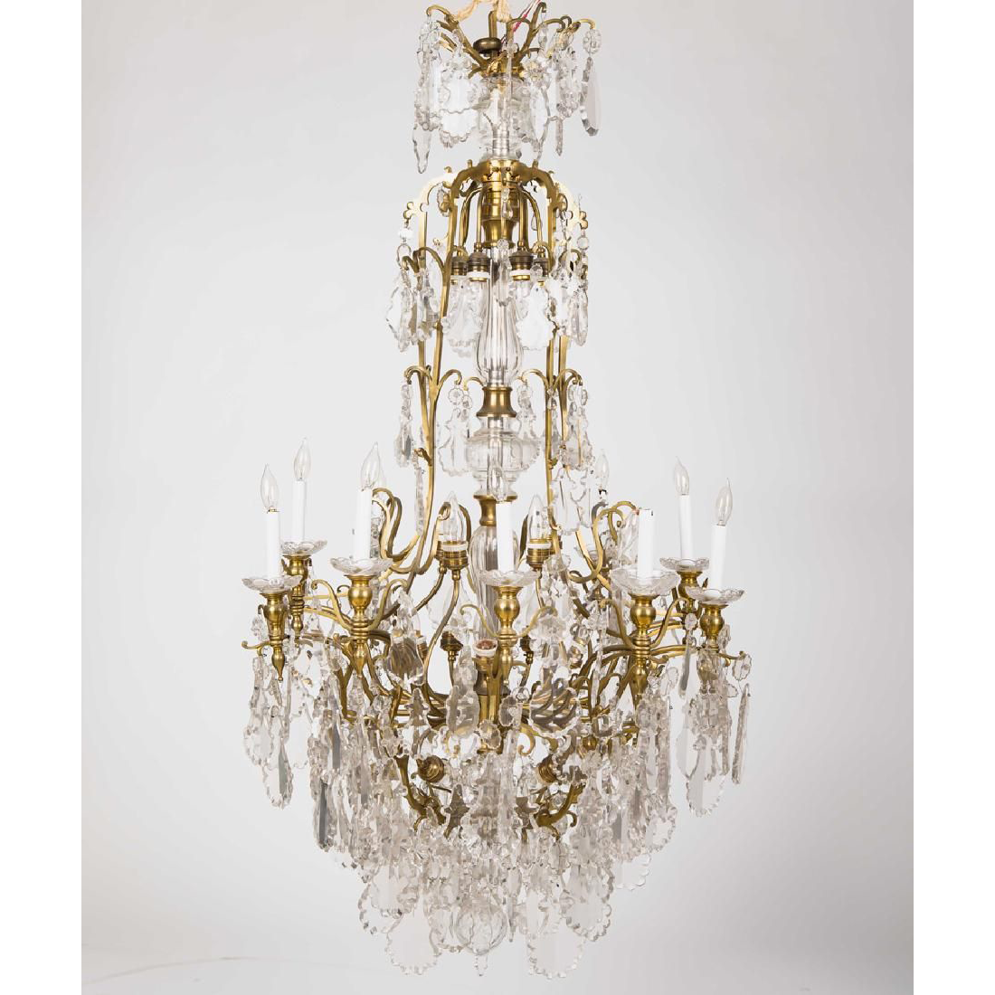 AL1-005: LATE 20TH CENTURY FRENCH BRONZE & CRYSTAL CHANDELIER