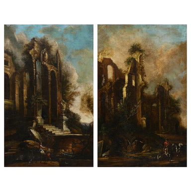 Italian School - Classical Ruins - Oil on Canvas Painting | Work of Man