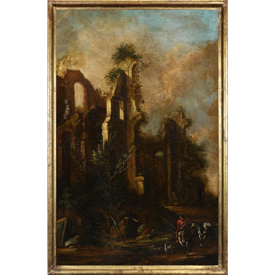 AW446: Italian School - Classical Ruins - Oil on Canvas