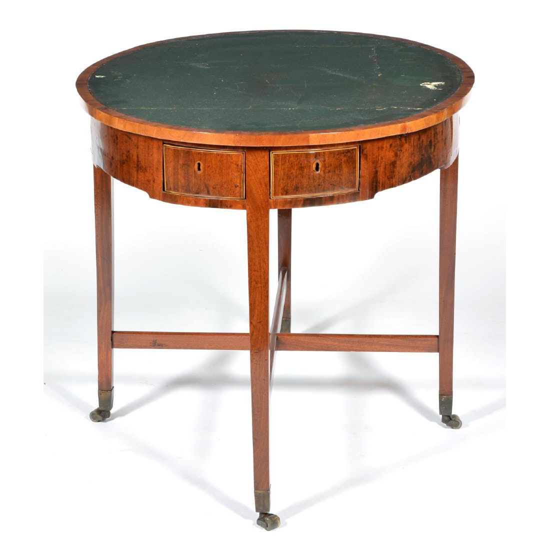AF1-153: ANTIQUE EARLY 19TH CENTURY ENGLISH MAHOGANY LEATHER TOP RENT OR GAME TABLE