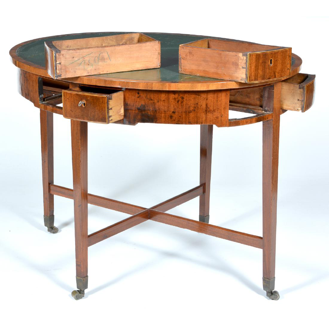 AF1-153: ANTIQUE EARLY 19TH CENTURY ENGLISH MAHOGANY LEATHER TOP RENT OR GAME TABLE