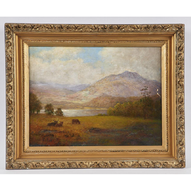 English School - Pastoral Landscape - Oil on Canvas Painting | Work of Man
