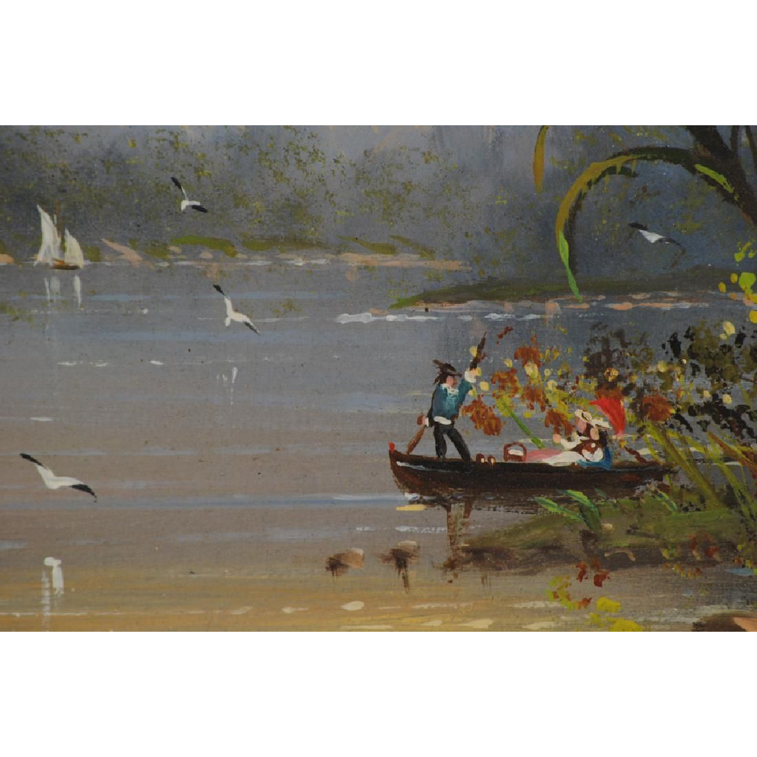 AW493: William Creaquile - Boats At Sunset - Oil on Canvas