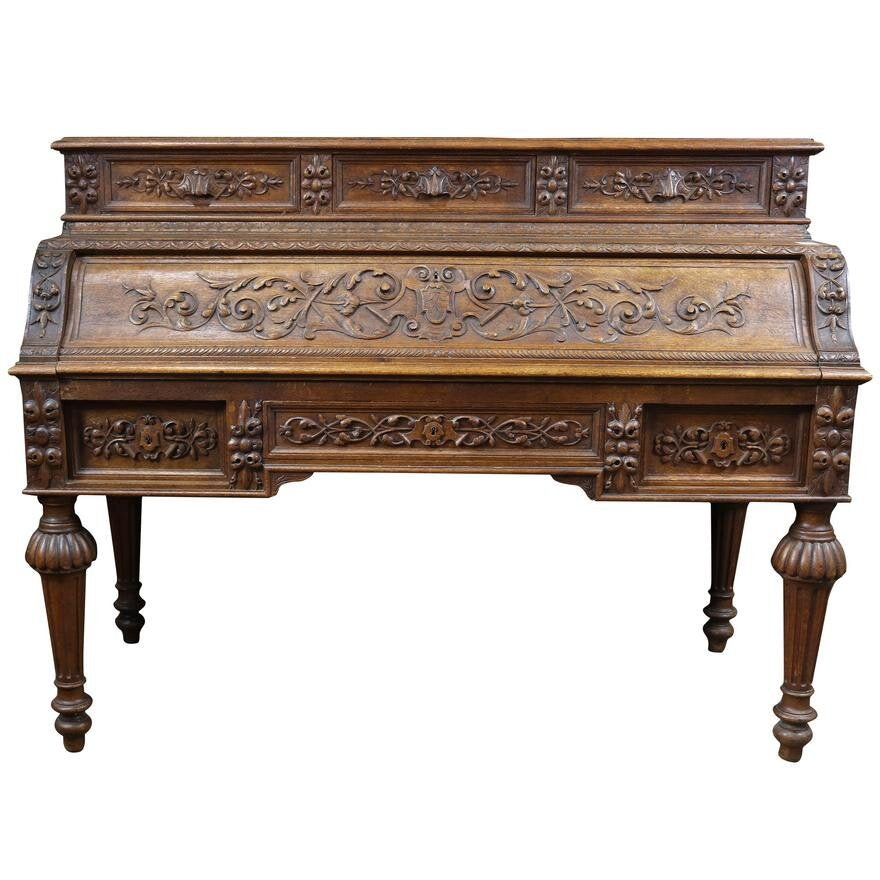 ANTIQUE FRENCH RENAISSANCE REVIVAL CARVED ROLL TOP DESK | Work of Man