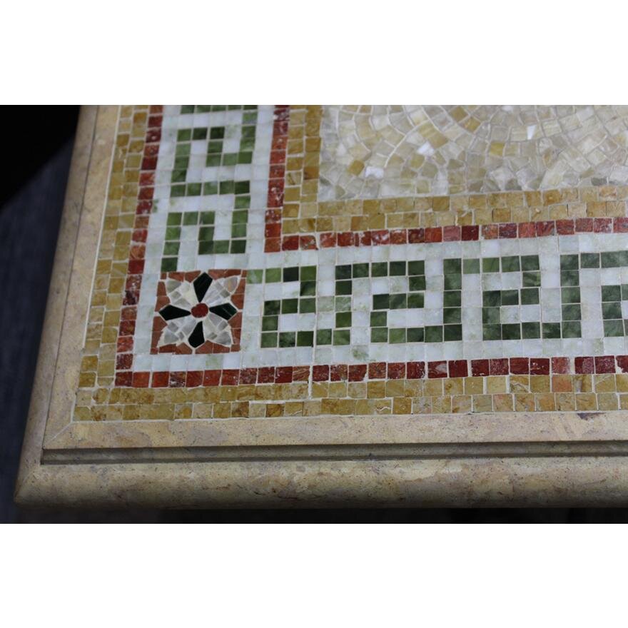 AF1-148: LATE 20TH CENTURY CUSTOM MARBLE MOSAIC TOP DINING TABLE IN THE POMPEIIAN TASTE