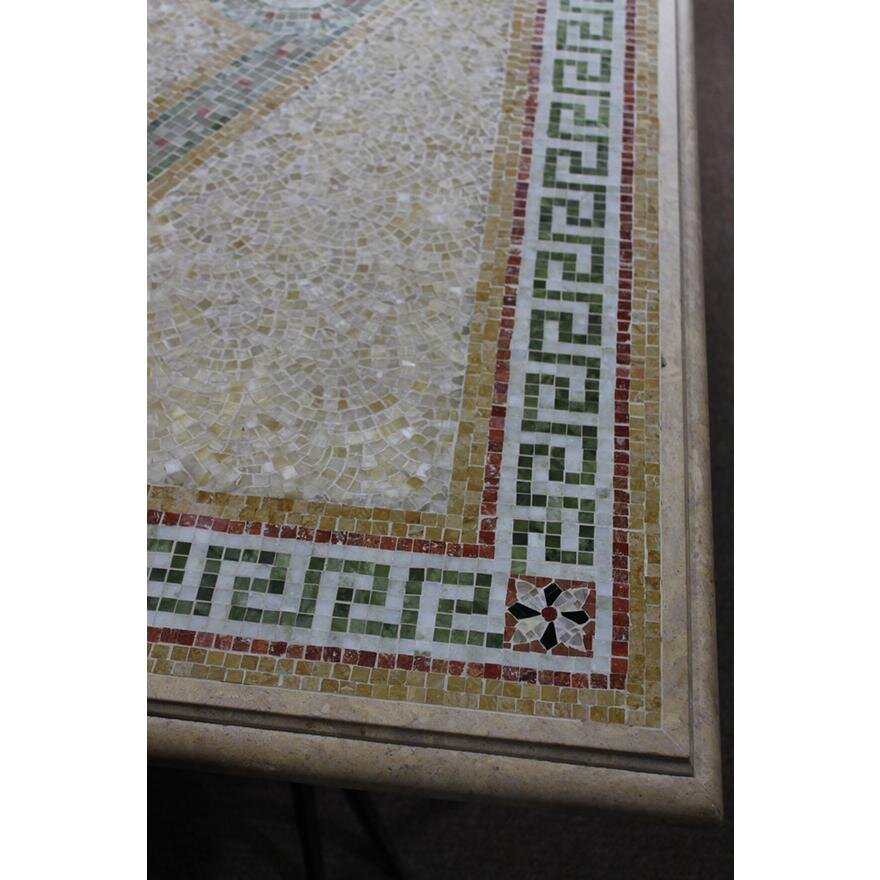 AF1-148: LATE 20TH CENTURY CUSTOM MARBLE MOSAIC TOP DINING TABLE IN THE POMPEIIAN TASTE