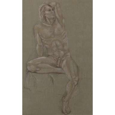 Philis Raskind - Male Nude - Crayon On Paper Painting | Work of Man