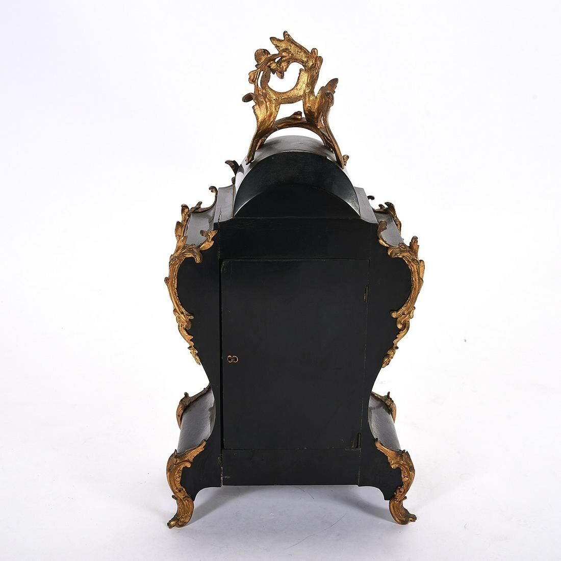 TK2-110: Mid 19th Century Louis XV Style Faux Boulle Ebonized Mantle Clock.