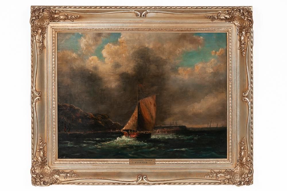 AW096 - IN THE MANNER OF JOSEPH M.W. TURNER: "GATHERING STORM" - SEASCAPE - Oil on Canvas