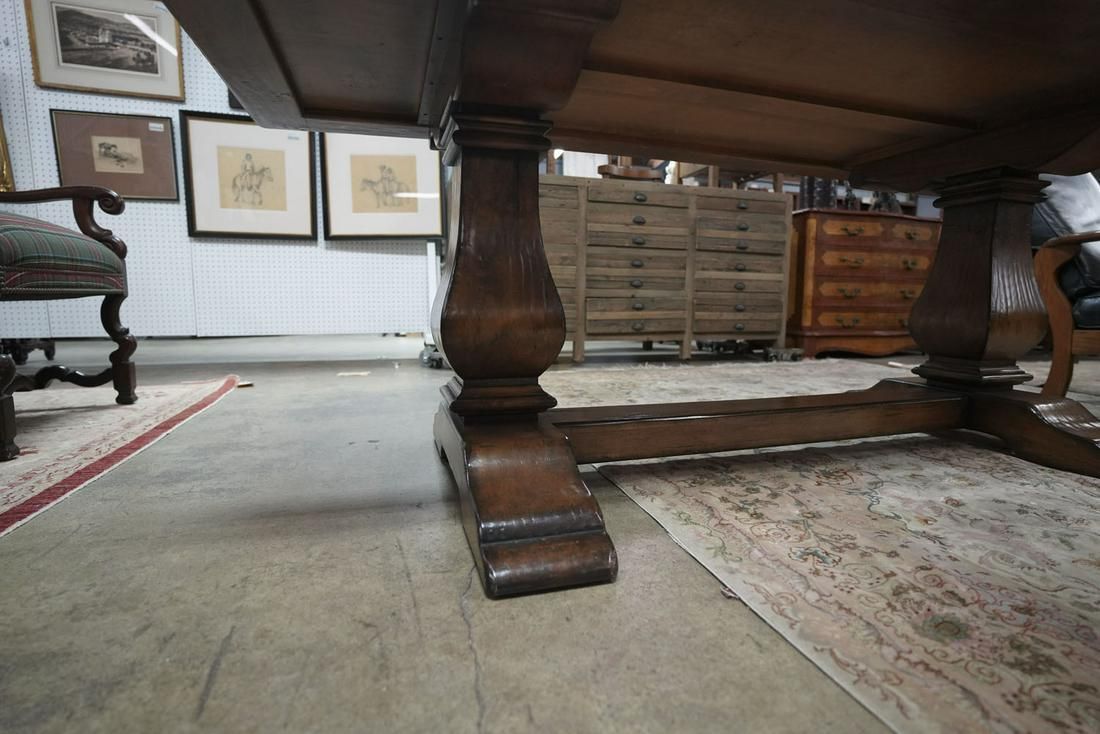 AF1-242:  Late 20th Century Walnut Stained Trestle-Base Dining Table