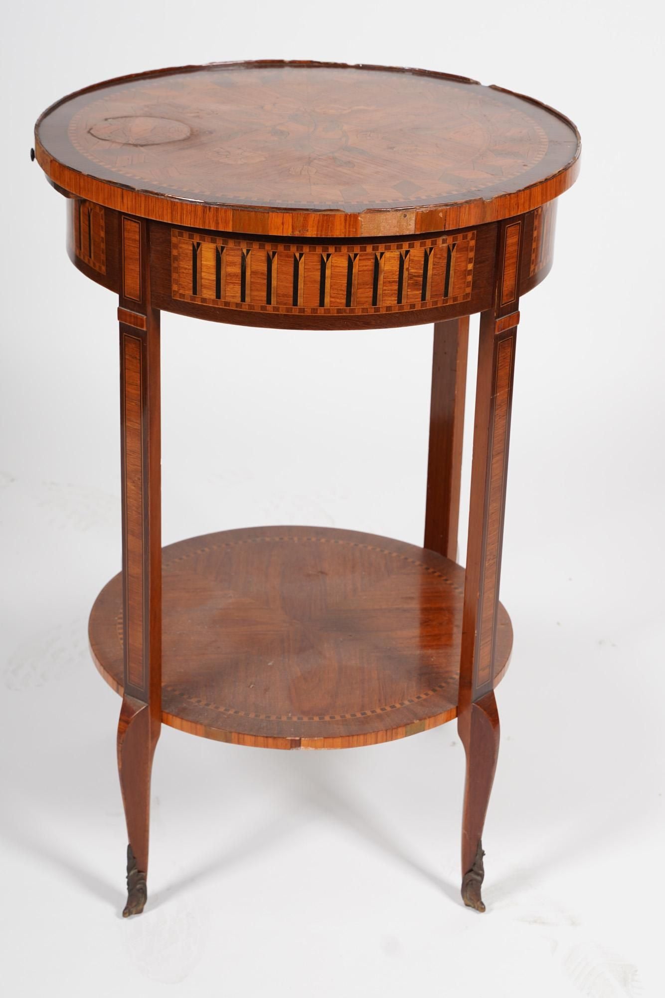 AF1-158:  ANTIQUE LATE 19th CENTURY FRENCH LOUIS XV STYLE MARQUETRY OCCASIONAL TABLE