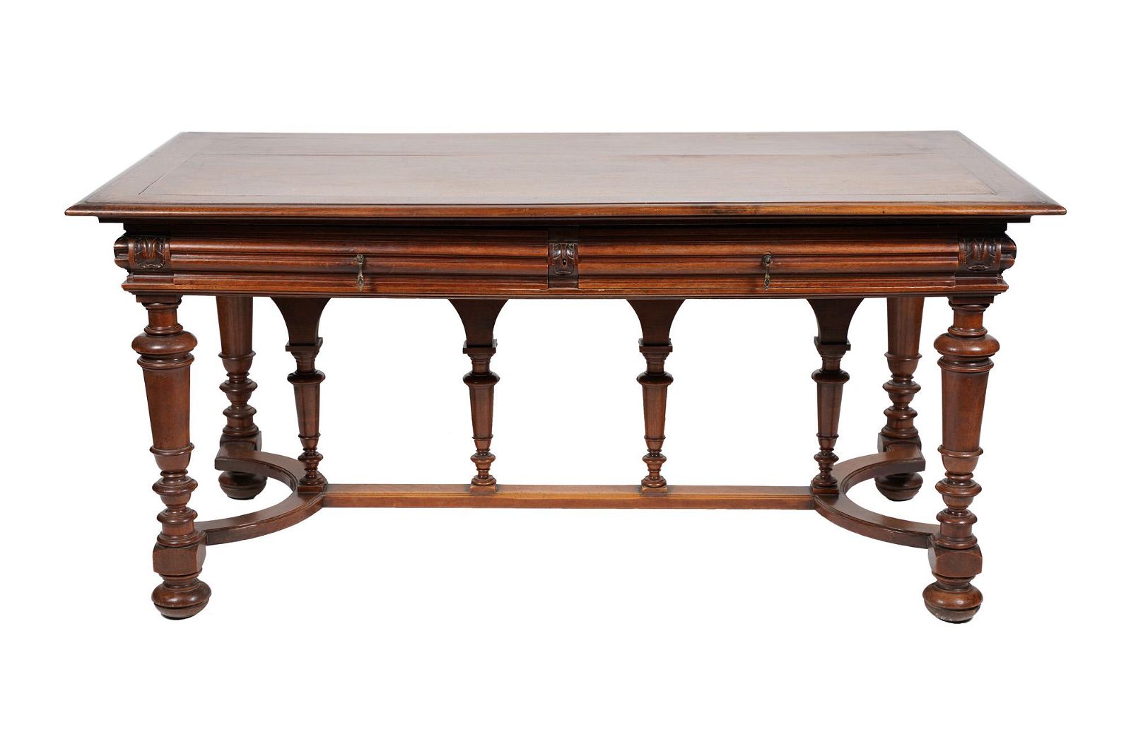 AF5-162: ANTIQUE LATE 19TH CENTURY AMERICAN WALNUT RENAISSANCE REVIVAL LIBRARY TABLE / DESK