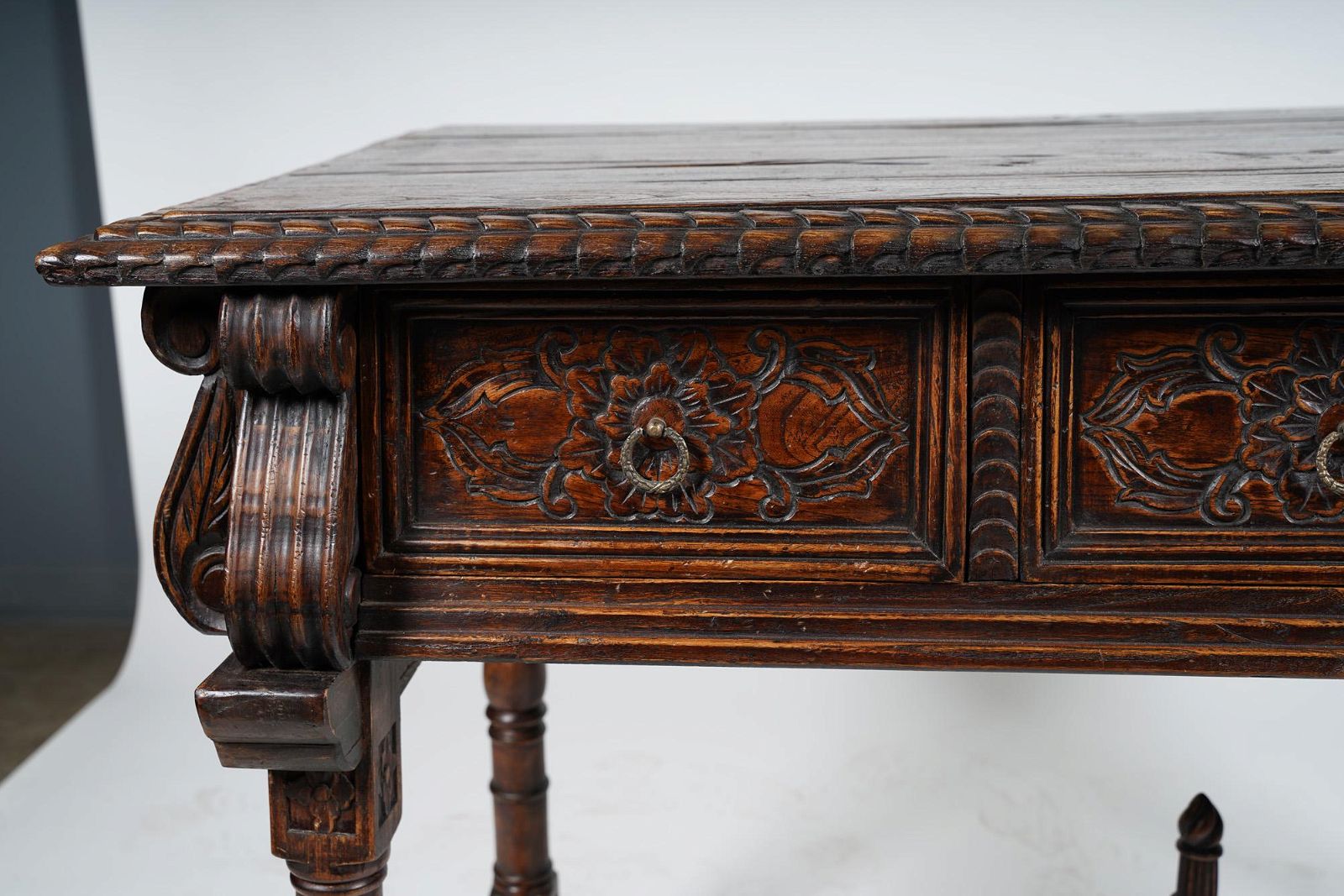 AF3-105: Antique Late 19th Century Spanish Baroque Carved Oak Console Table