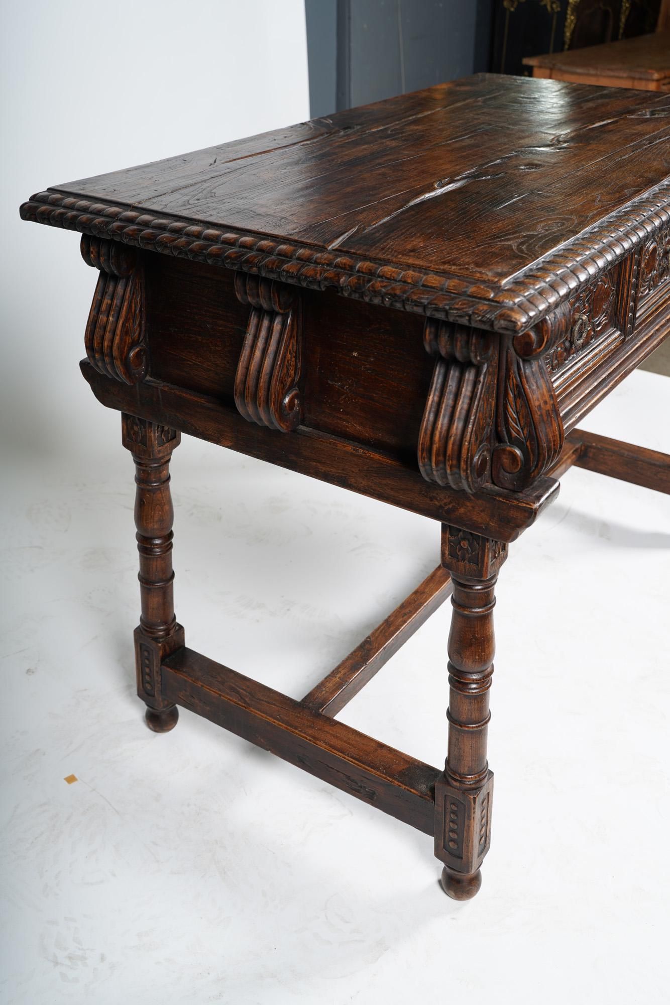 AF3-105: Antique Late 19th Century Spanish Baroque Carved Oak Console Table