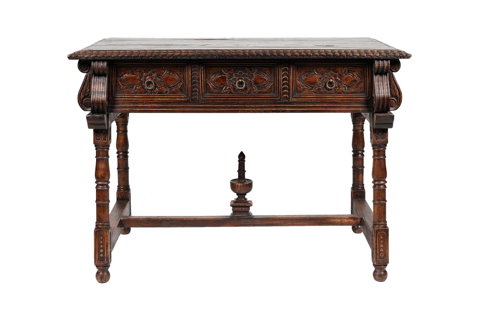 Antique Spanish Baroque Carved Oak Console Table | Work of Man
