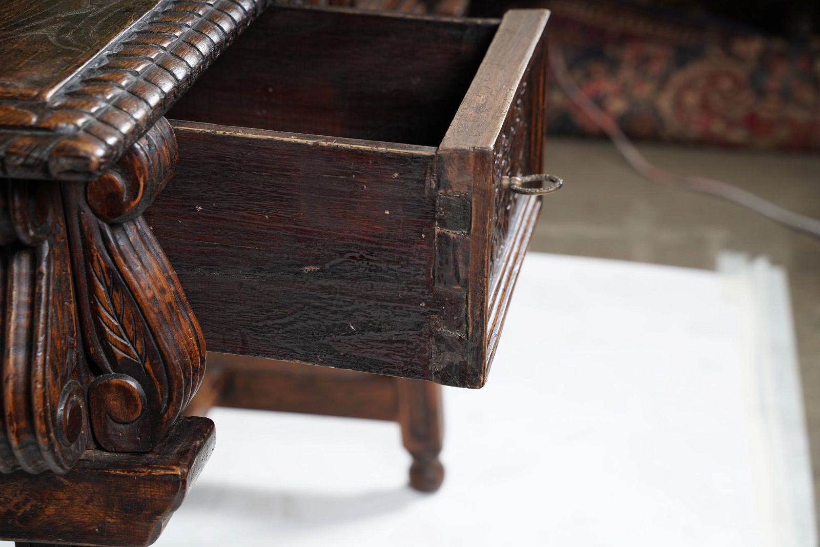 AF3-105: Antique Late 19th Century Spanish Baroque Carved Oak Console Table